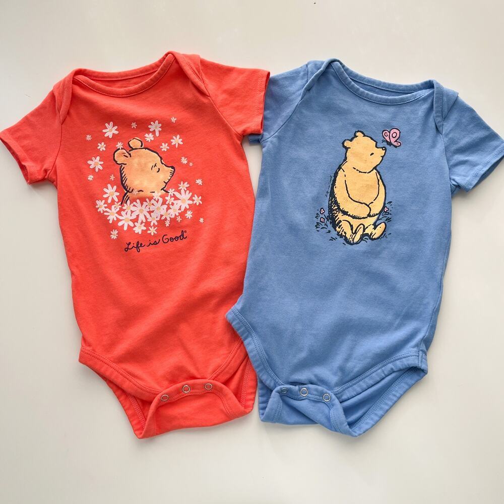 Life is Good Set of 2 Winnie the Pooh Crusher Bodysuit 6-12 month Blue‎ Orange